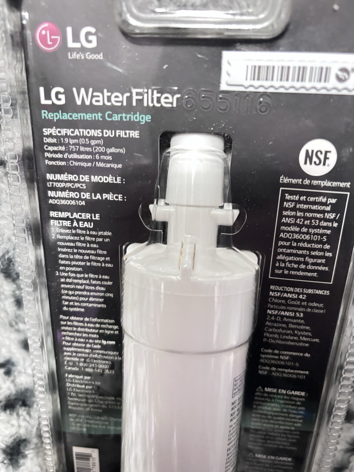 LG LT700P Water Filter Replacement-Filters 200 Gal/Up To 6 Months ADQ36006104
