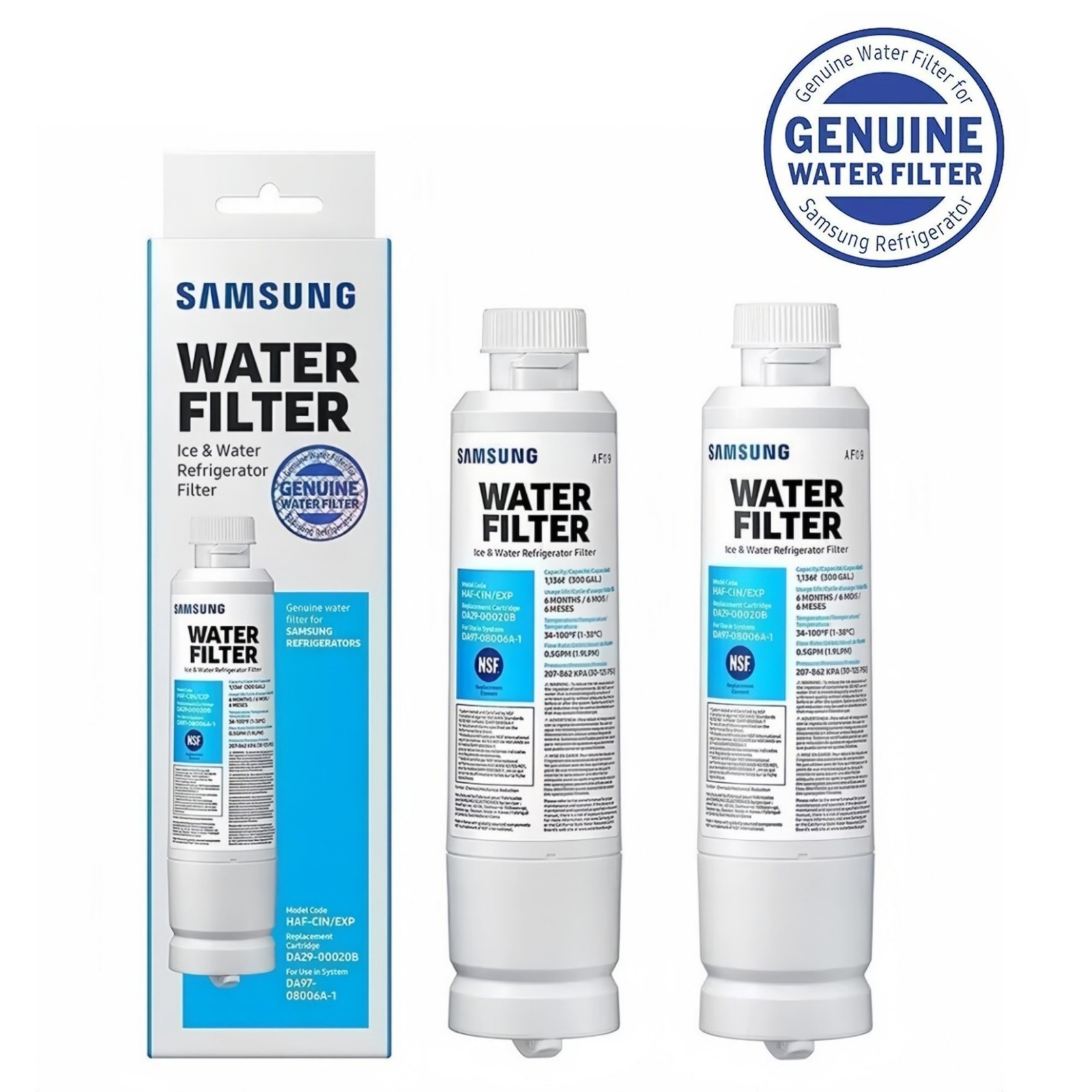 2 PACK Genuine Samsung DA29-00020B HAF-CIN/EXP Refrigerator Water Filter USA