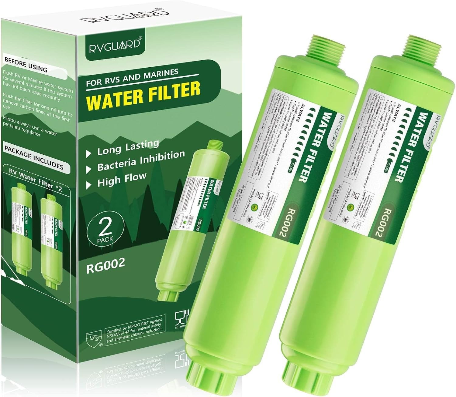 Advanced Carbon Fiber RV Water Filter Set: 2 Pack for Odor & Taste Removal
