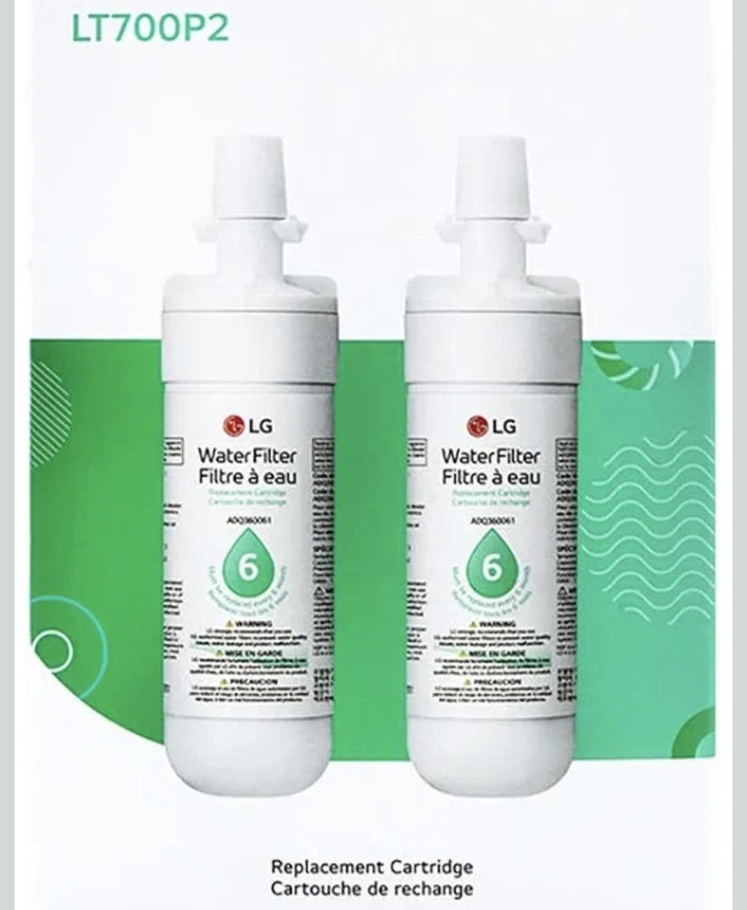 LG LT700P2 6-Month / 200 Gallon Refrigerator Replacement Water Filter 2 Count