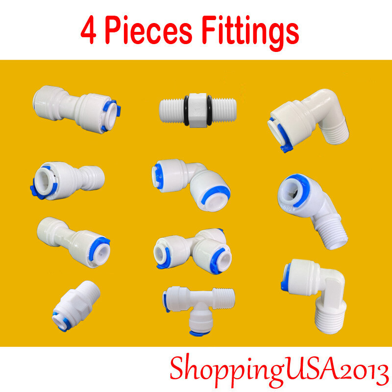 4 Pcs Water Filter Connector Fitting Quick Connect Thread Push In 1/4″ 3/8″ BSP