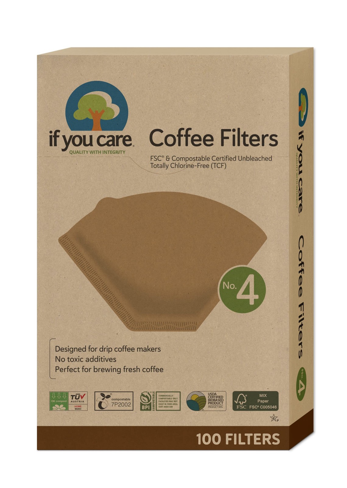 If You Care # 4 Cone Shaped #4 (100 Count) (Pack of 1), Chlorine Free