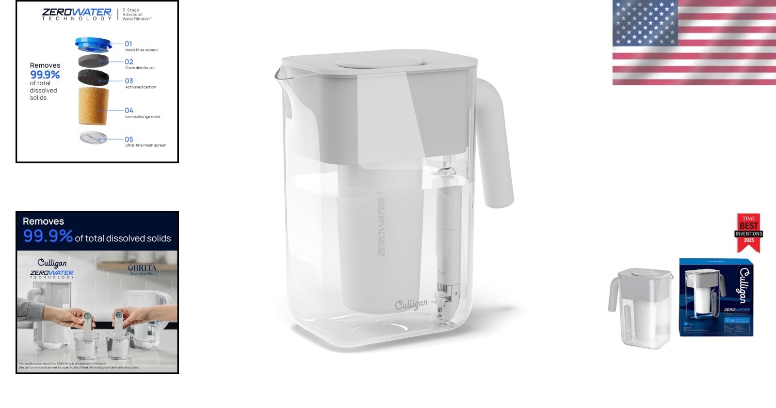 12-Cup Advanced Water Filter Pitcher with Built-In TDS Meter & Ergonomic Handle