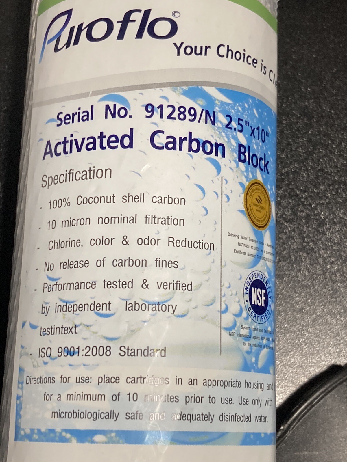 PUROFLO Activated Carbon Block 91289/N 2.5″ x 10″ for Reverse Osmosis System NEW