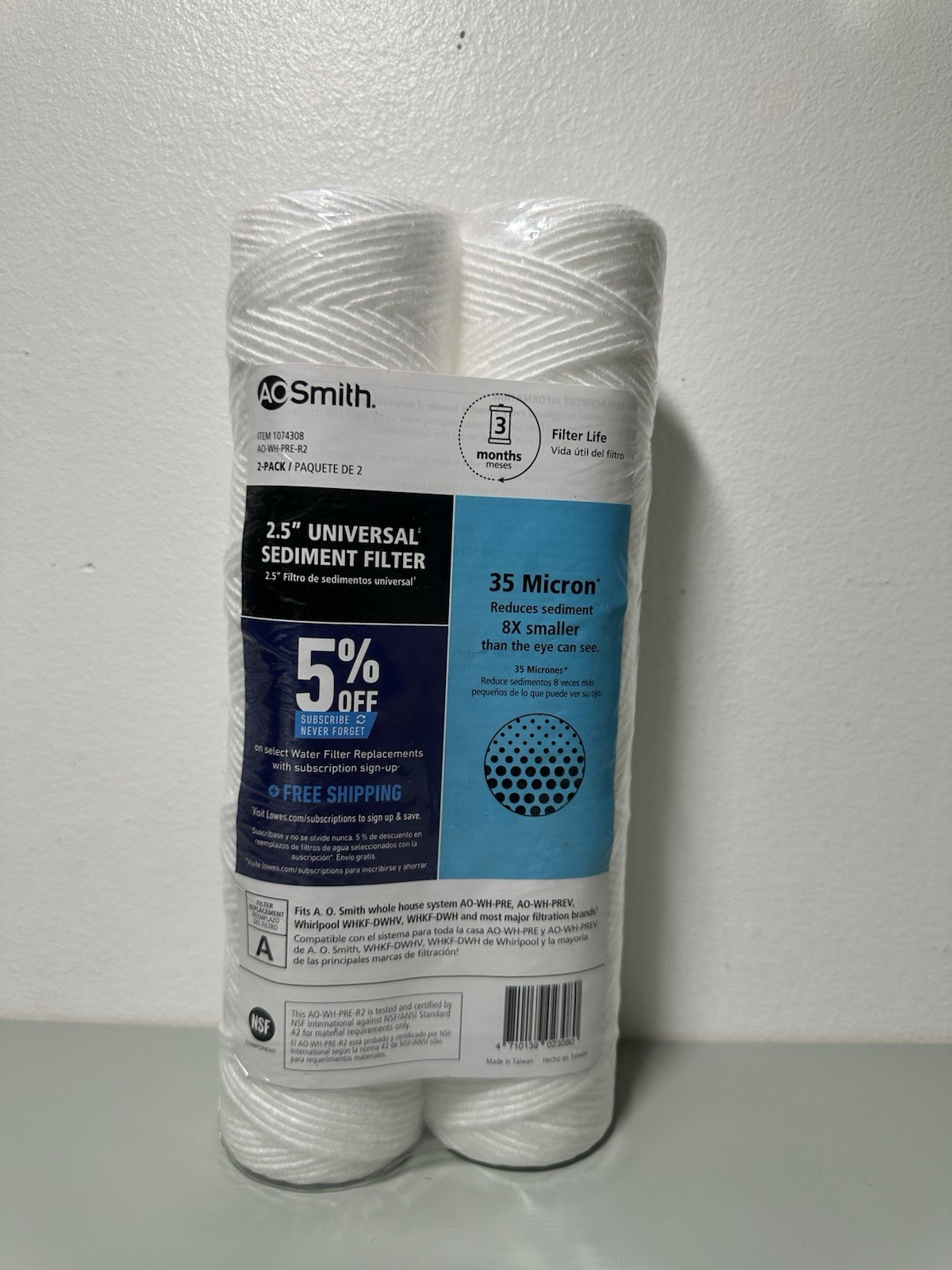 AO Smith 2 Pack AO-WH-PRE-R2 Universal Sediment Filter Item 1074308 NEW & SEALED