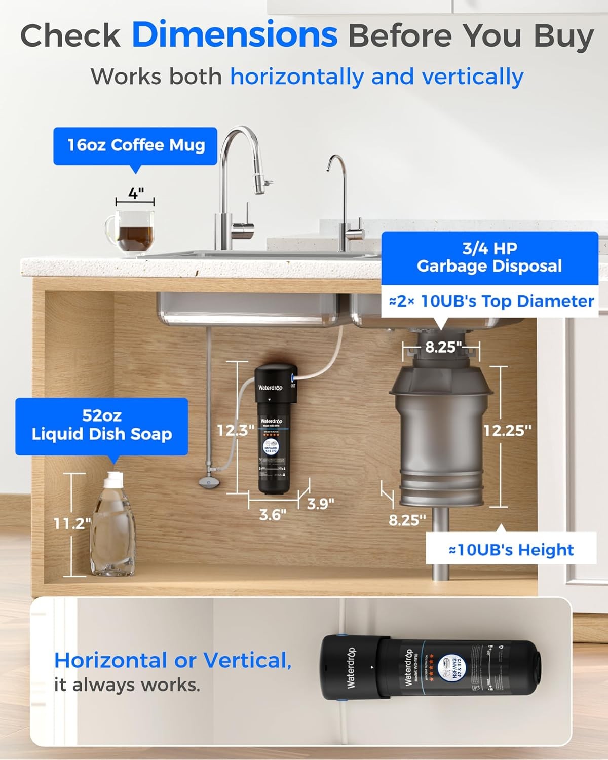 Waterdrop 10UB Under Sink Water Filter System, with Stainless Steel Faucet