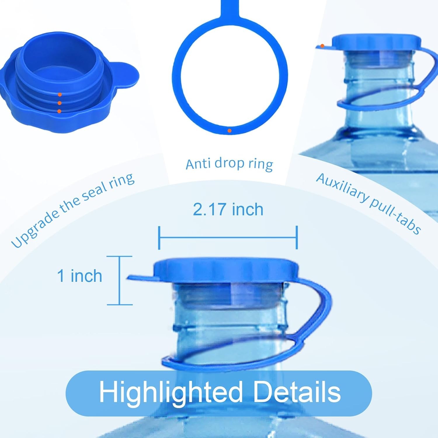 3 Pcs 3 & 5 Gallon Water Jug Cap, Reusable Upgrade Non Spill Bottle Cap Fit 55Mm
