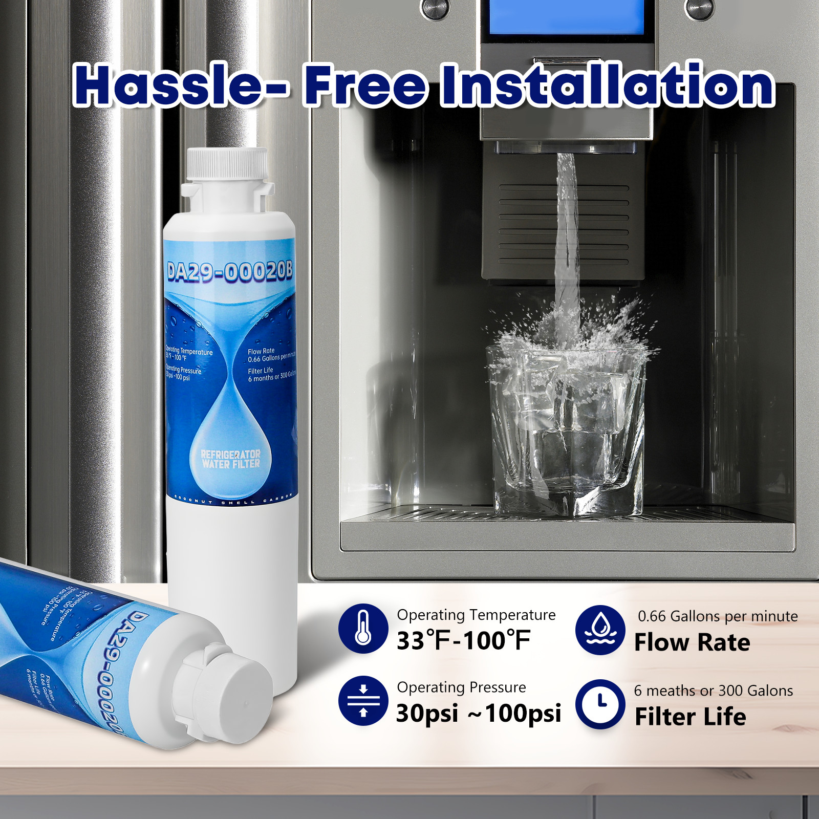 4 Pack Replacement Water Filter Compatible with Samsung DA29-00020B, HAF-CIN/EXP
