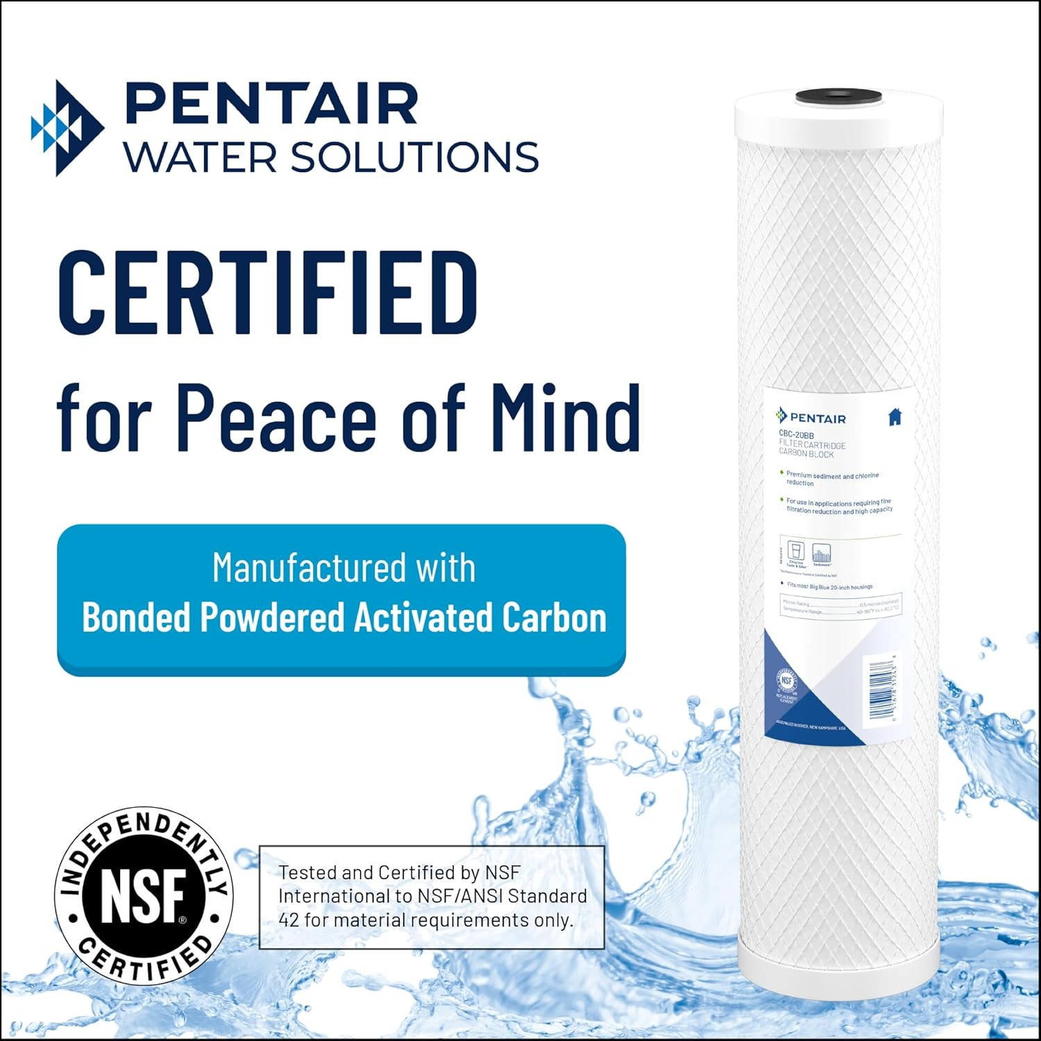 Pentair CBC-BB Big Blue Carbon Water Filter Cartridge, 0.5 Micron, 10″x4.5