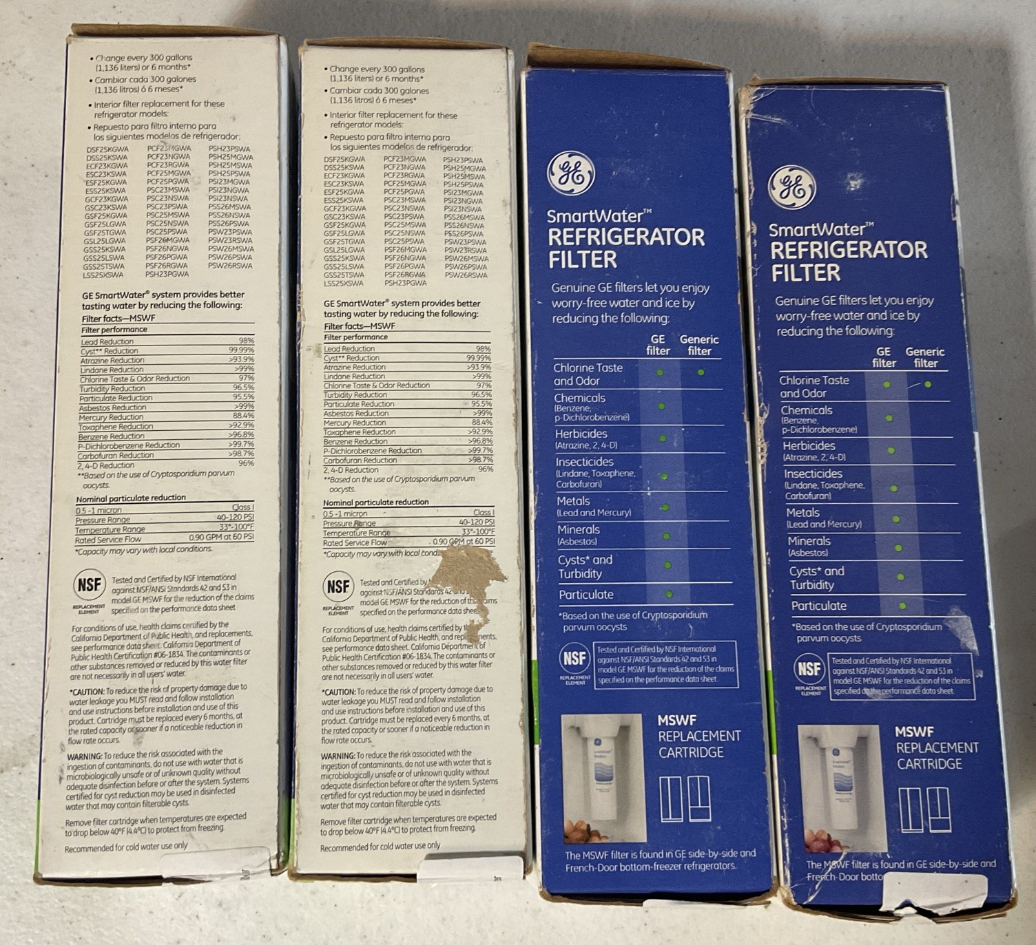 4 New Genuine GE MSWF Refrigerator Water Filter Cartridge SmartWater