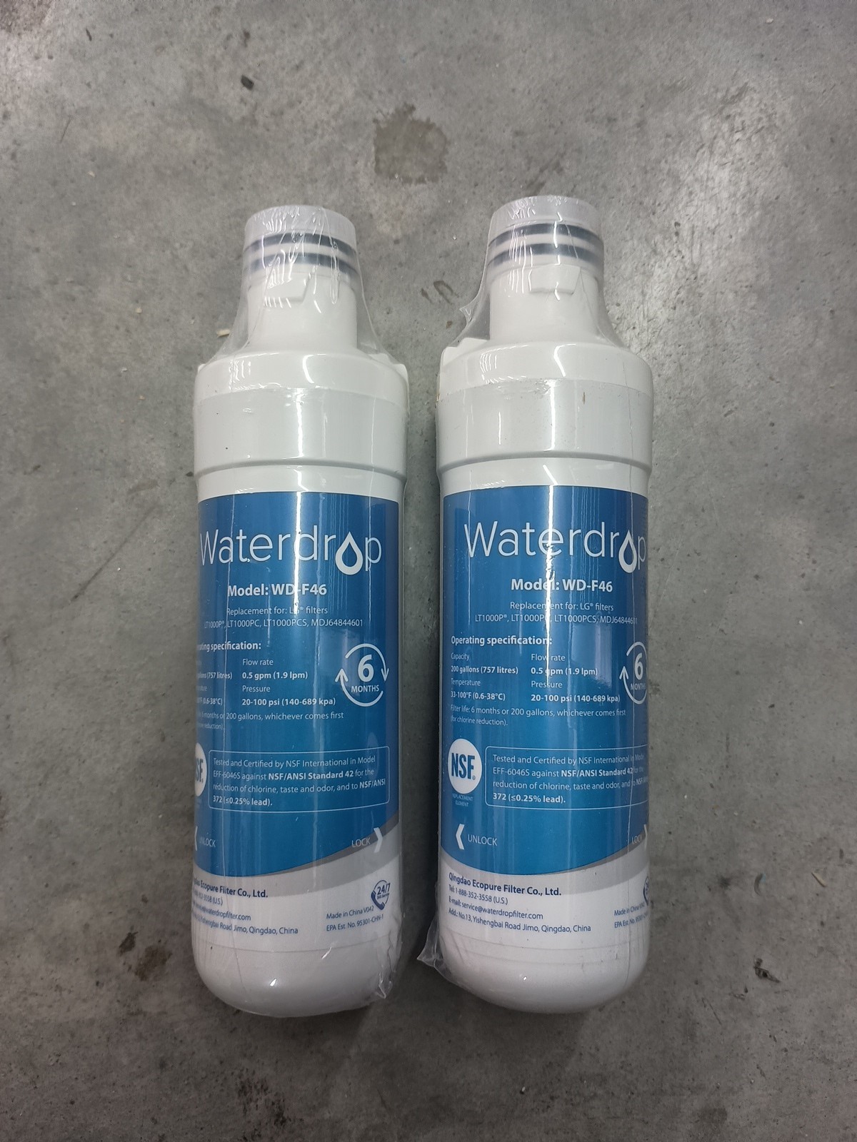 Waterdrop Wd-f46 Refrigerator Water Filter Replacement For LG 1000P 2 Pack New