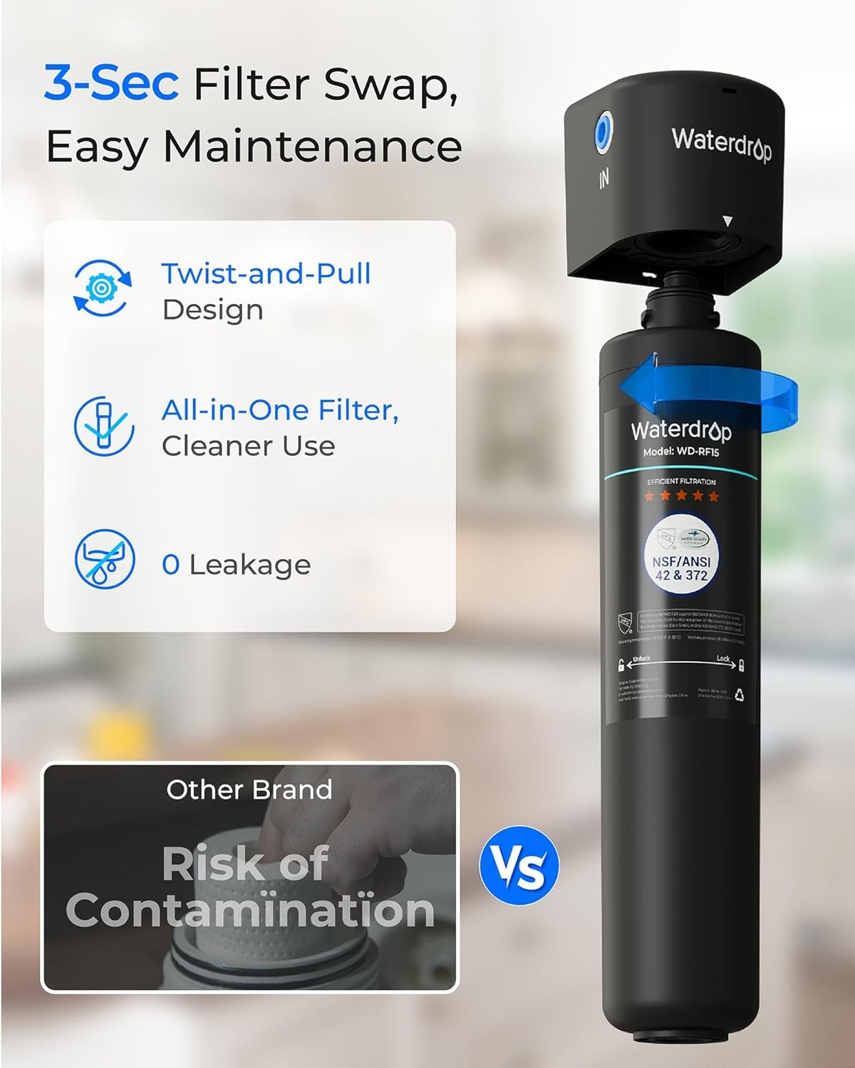 Waterdrop 17UB Under Sink Water Filter System, with Stainless Steel Faucet