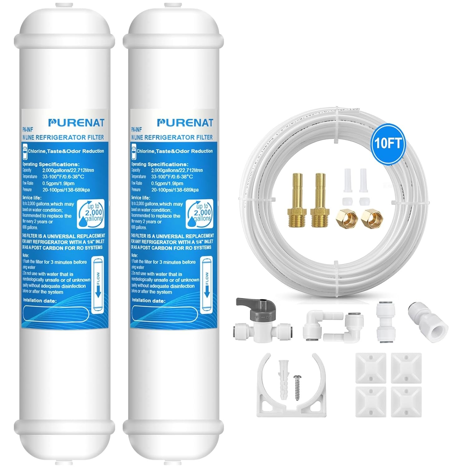 Inline Water Filter Refrigerator Ice Maker 1/4″ Push Connect 2 Pack New