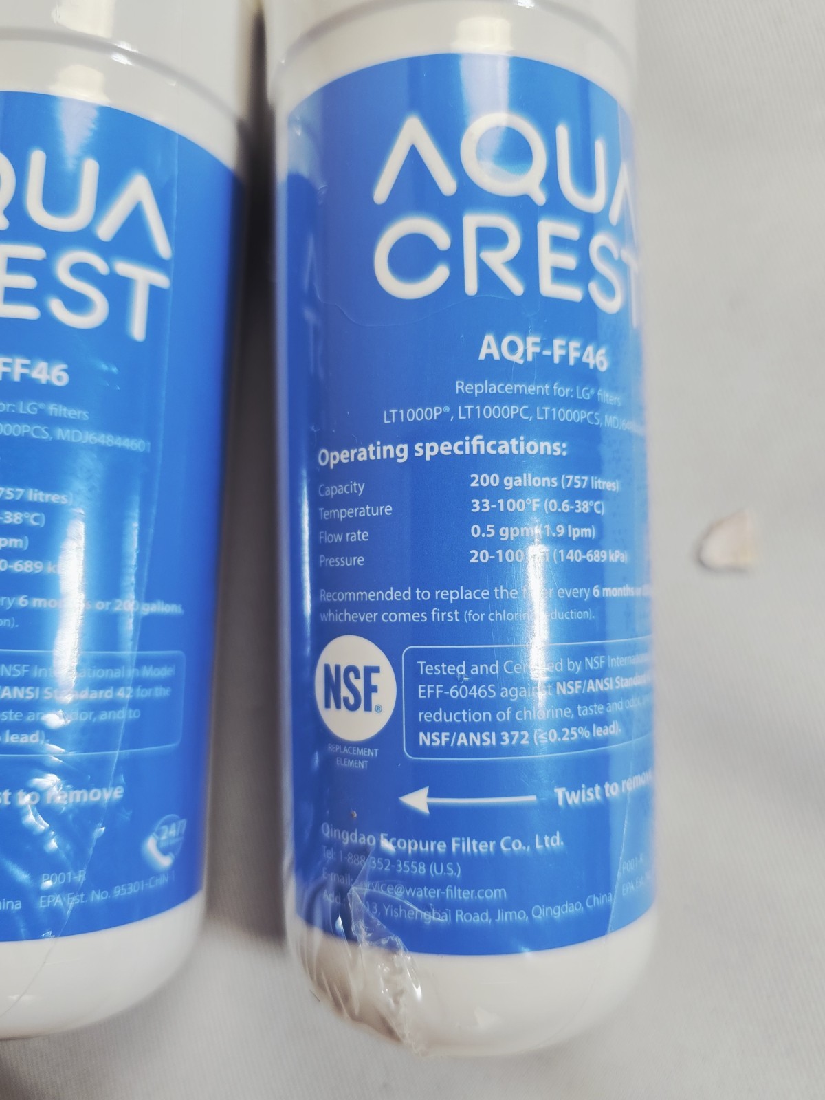 2 Aqua Crest AQF-FF46 Water Filter for LG LT1000P LT1000PC LT1000PCS MDJ64844601
