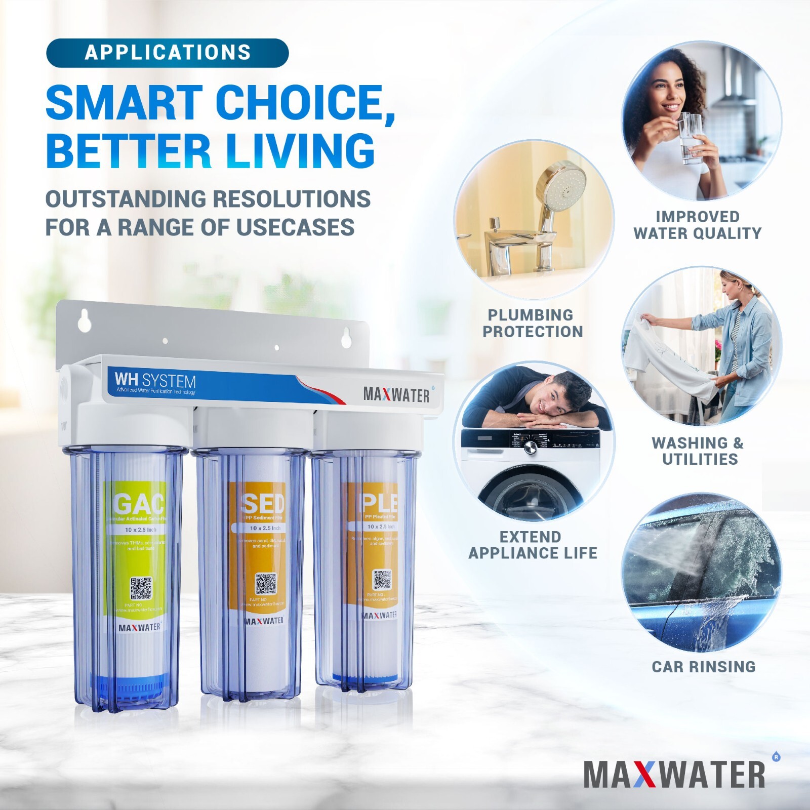 Max Water All Clear 3 Stage Whole house Home water filter Sediment Carbon Filter