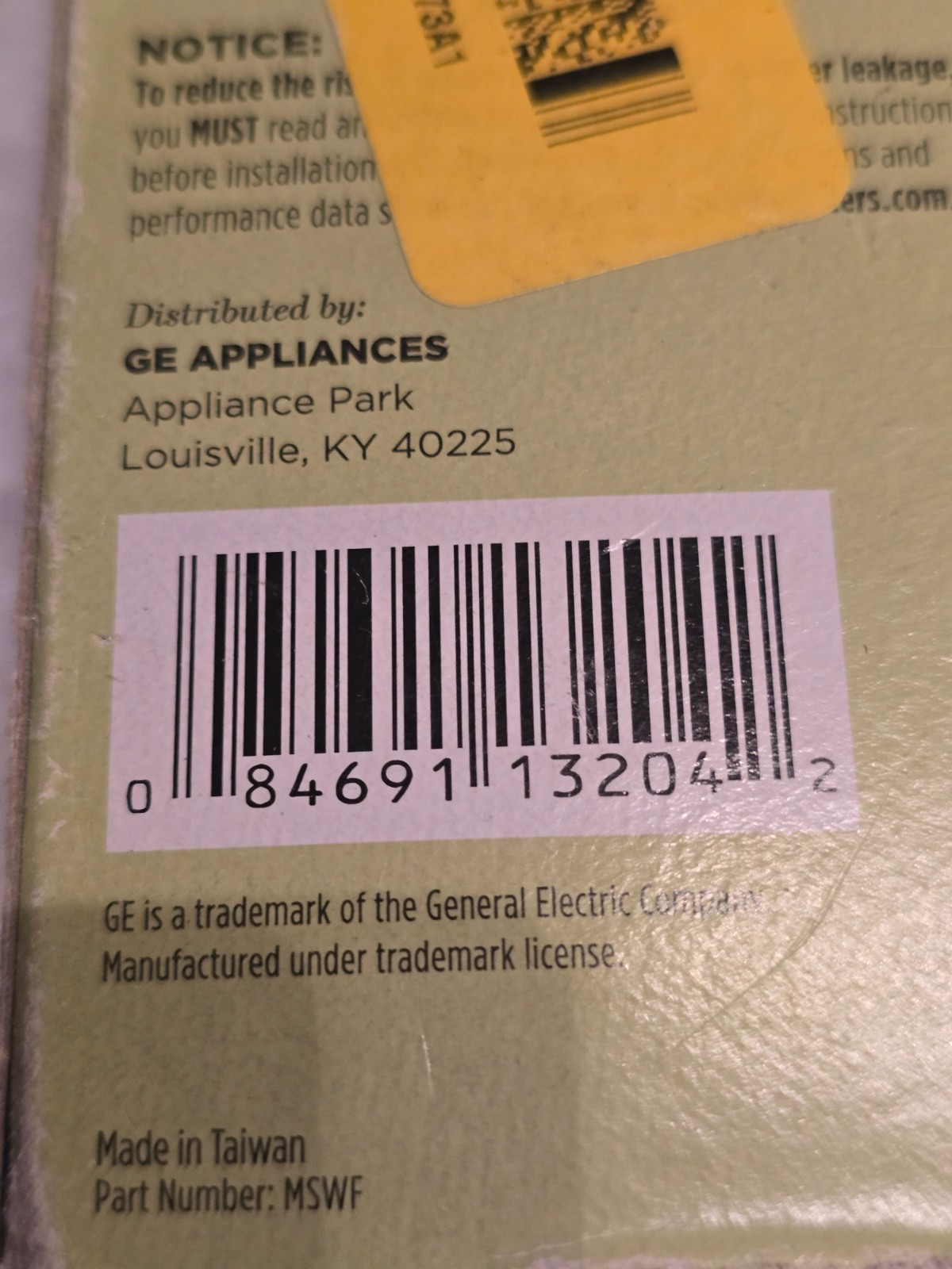 GE MSWF Refrigerator Water Filter Genuine OEM SmartWater Filter Cartridge 1 Pack