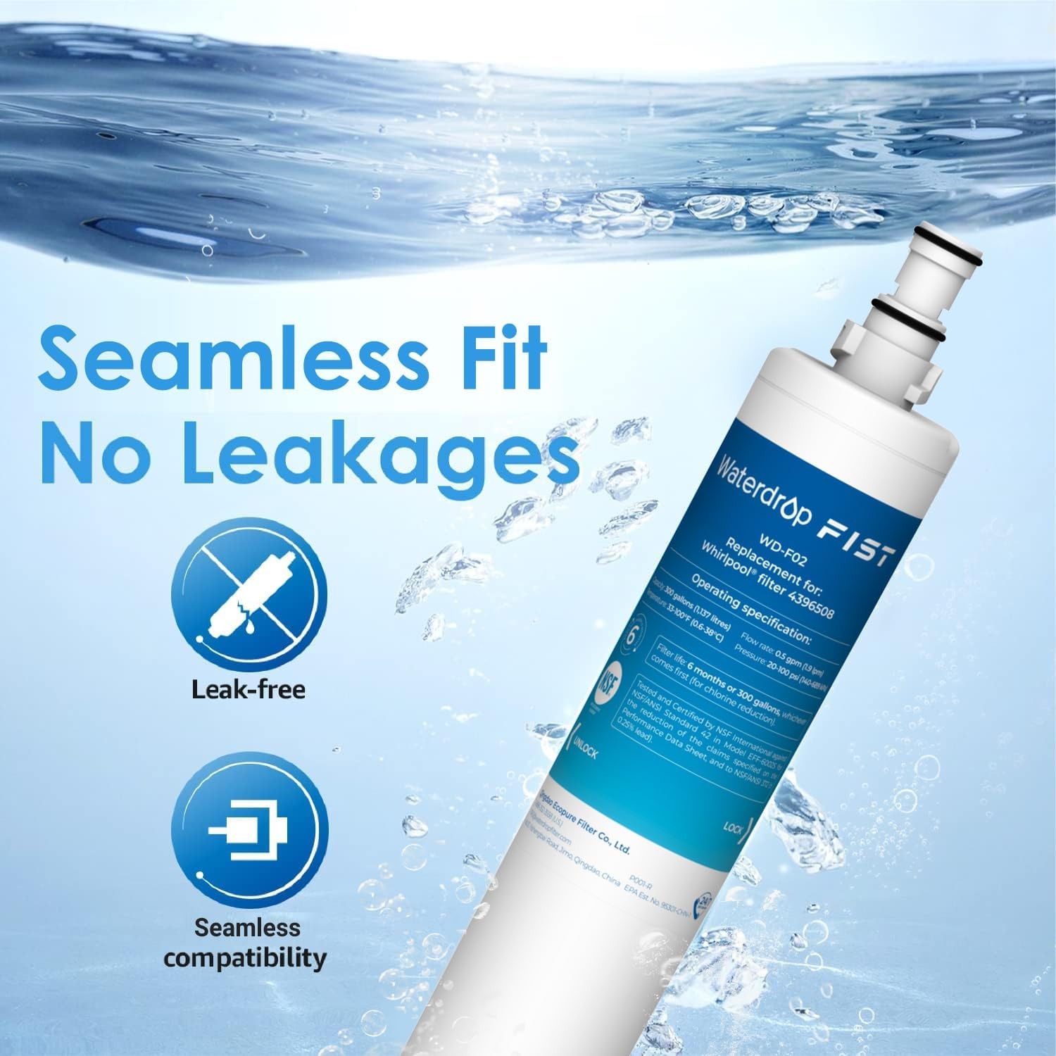 Waterdrop 4396508, 4396510, 4396508p, 4396547 Refrigerator Water Filter, 2 Packs