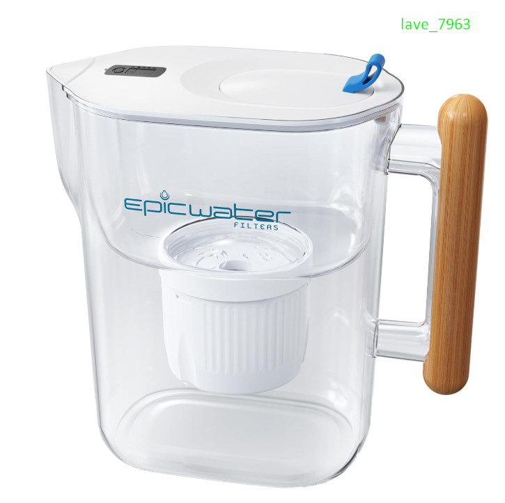10-Cup Water Filter Pitcher, BPA-Free, 150 Gal, White & Bamboo