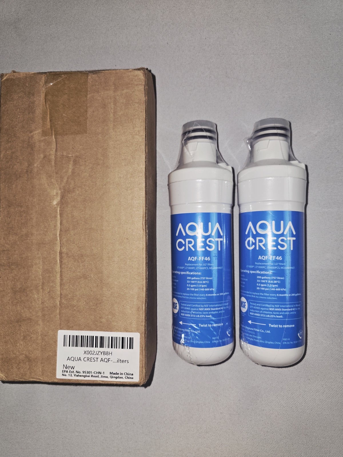 2 Aqua Crest AQF-FF46 Water Filter for LG LT1000P LT1000PC LT1000PCS MDJ64844601