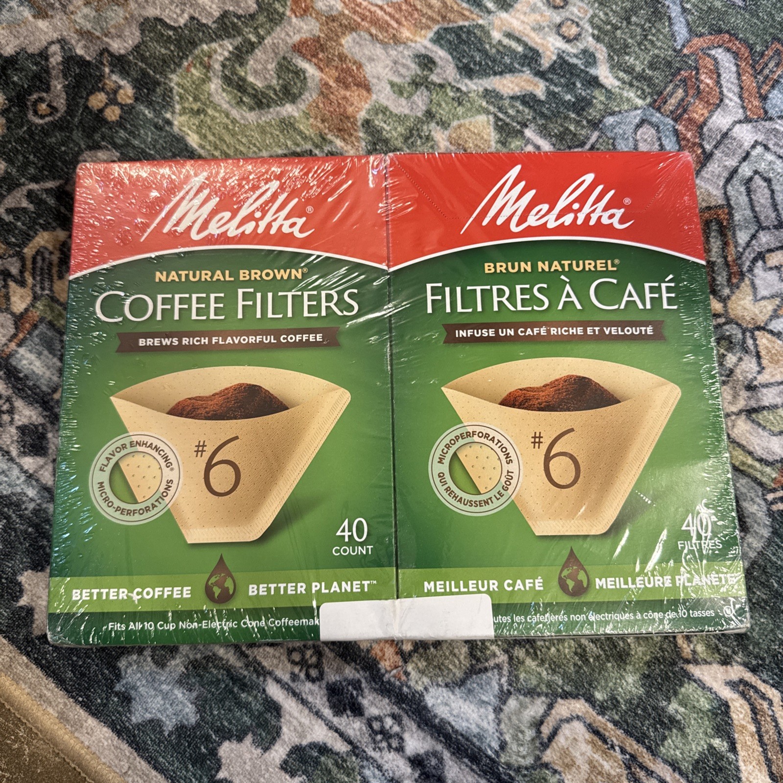 Melitta Natural Brown Cone Coffee Filters #6 (40) Count-2 Packs Equals 80 Total