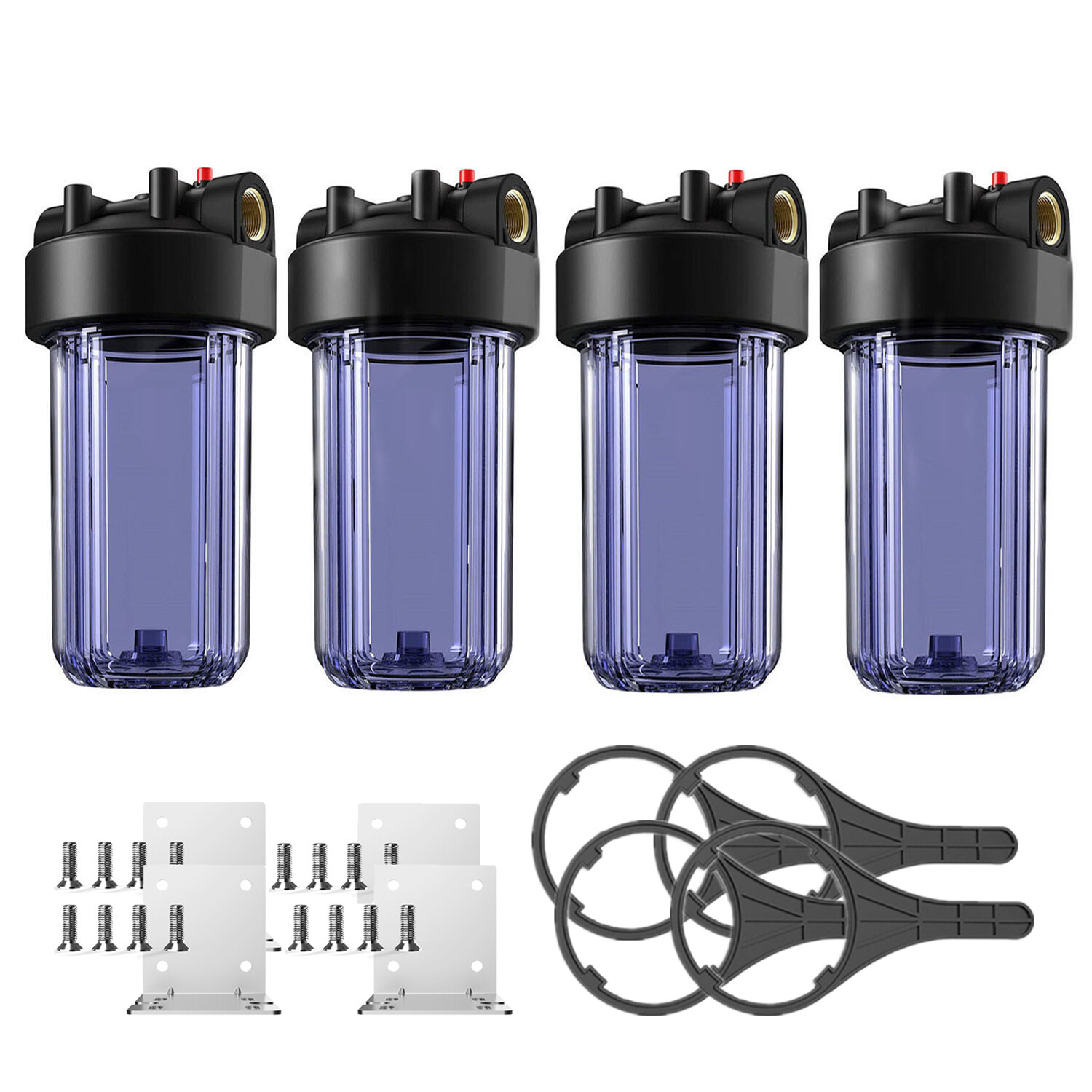 4Pack Clear 10 Inch Whole House Water Filter Housing for Filtration System 1″NPT
