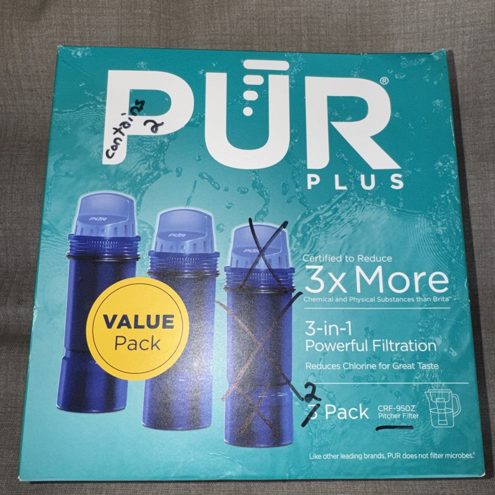 PUR PLUS Water Pitcher Dispenser Filter 2-Pack Lead Reduction CRF-950Z Blue New