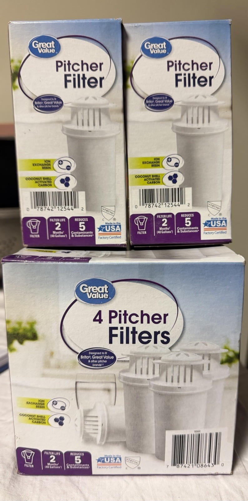Great Value 6 Pitcher Filters Made in USA Designed for Brita Great Value NEW