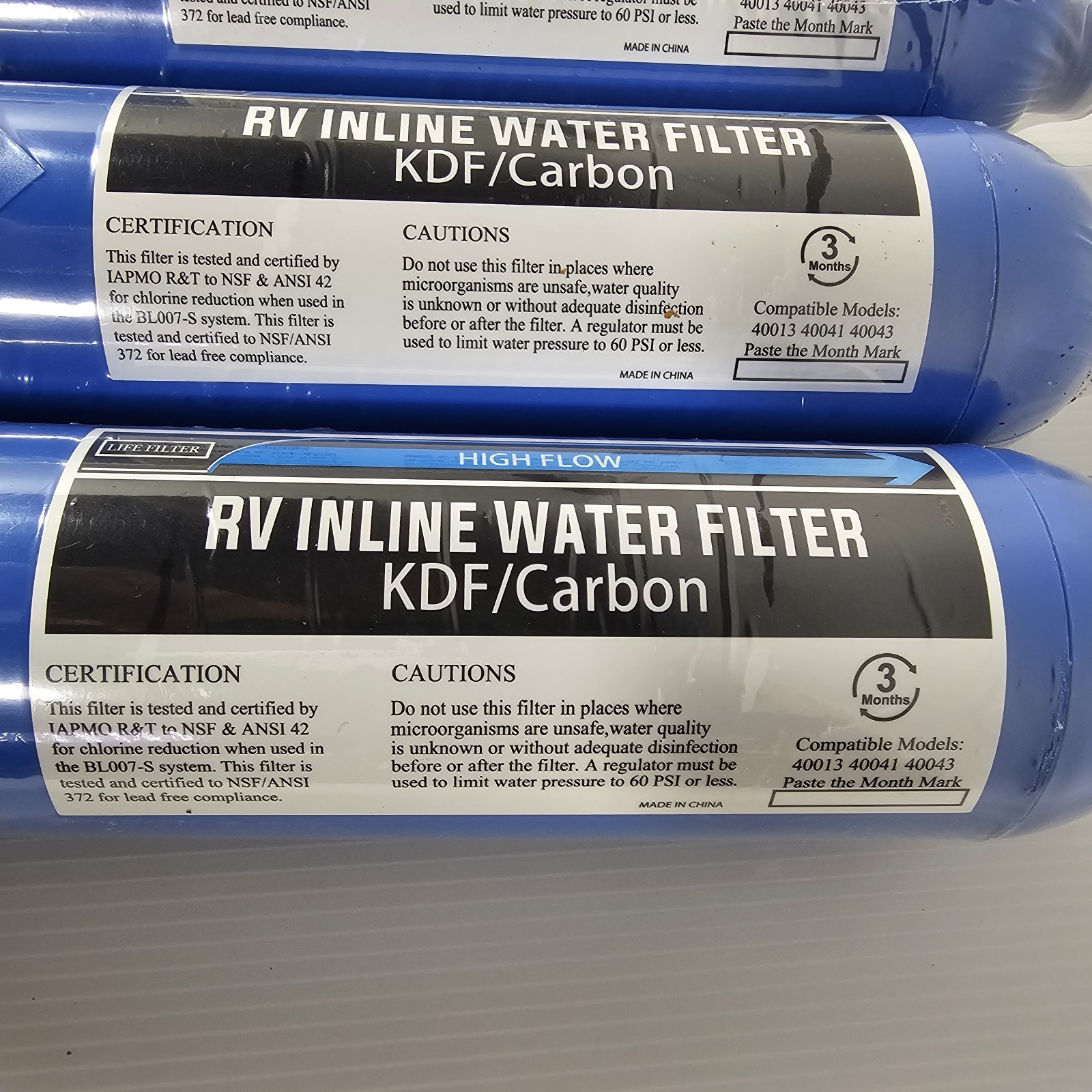 3 Filter Life, RV Inline Water Filters for 40013 40041 40043 KDF Carbon