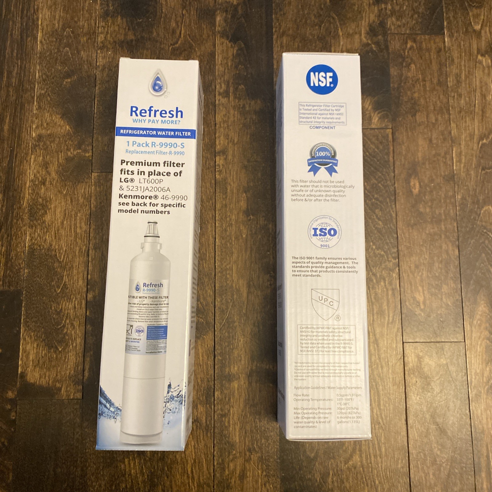 Refresh Refrigerator Water Replacement Filters NIB – R -9990-S – 2 Pack 2 Boxes