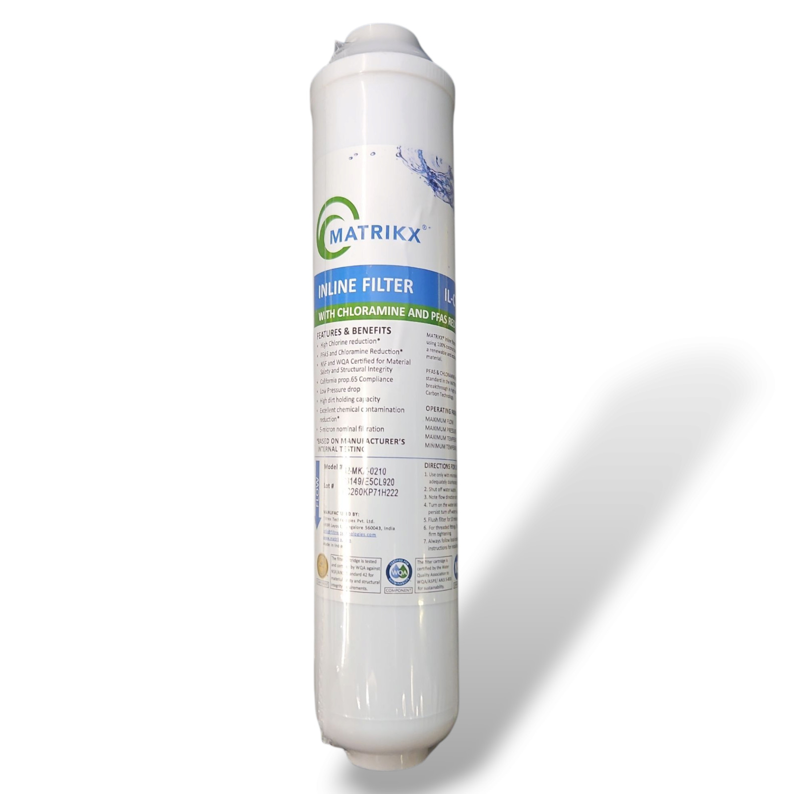 MATRIKX 32-MKX-0210 Inline Carbon Block Filter – 10″ x 2″, 5 Micron, 1/4″ NPT