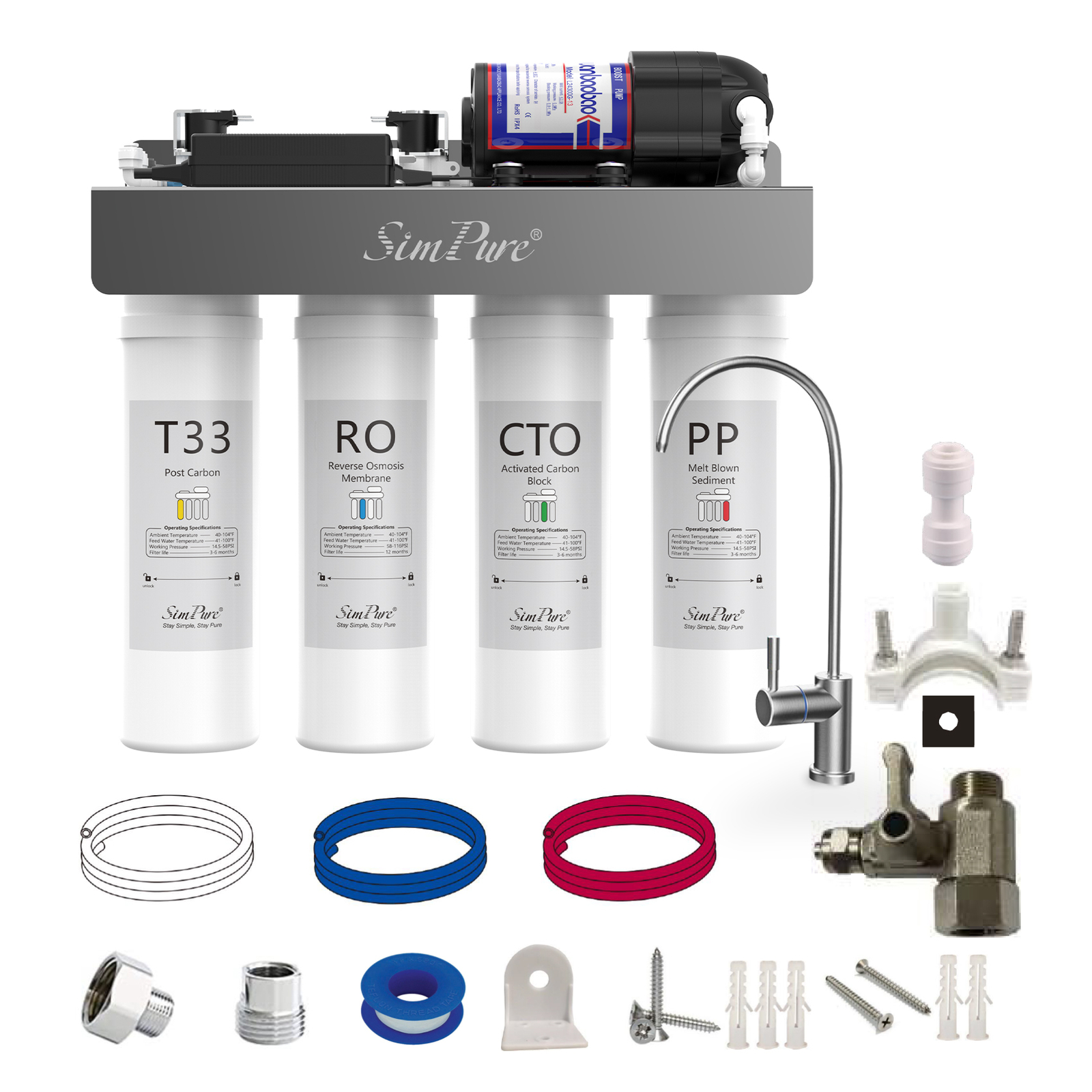 SimPure WP2-400 GPD UV Reverse Osmosis Tankless RO Water Filter System Purifier