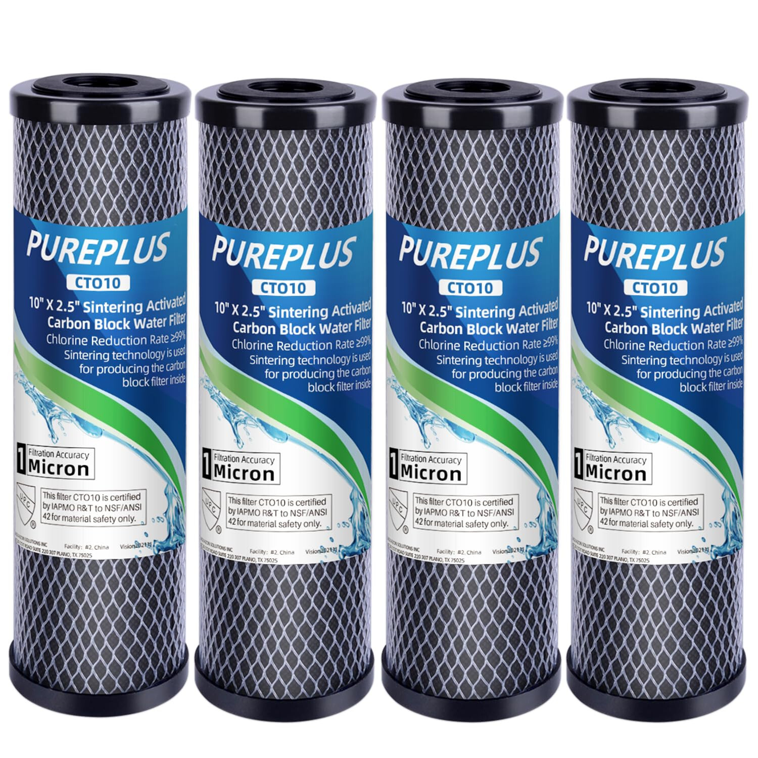 1 Micron 2.5″ x 10″ Whole House CTO Carbon Water Filter Cartridge, 4Pack