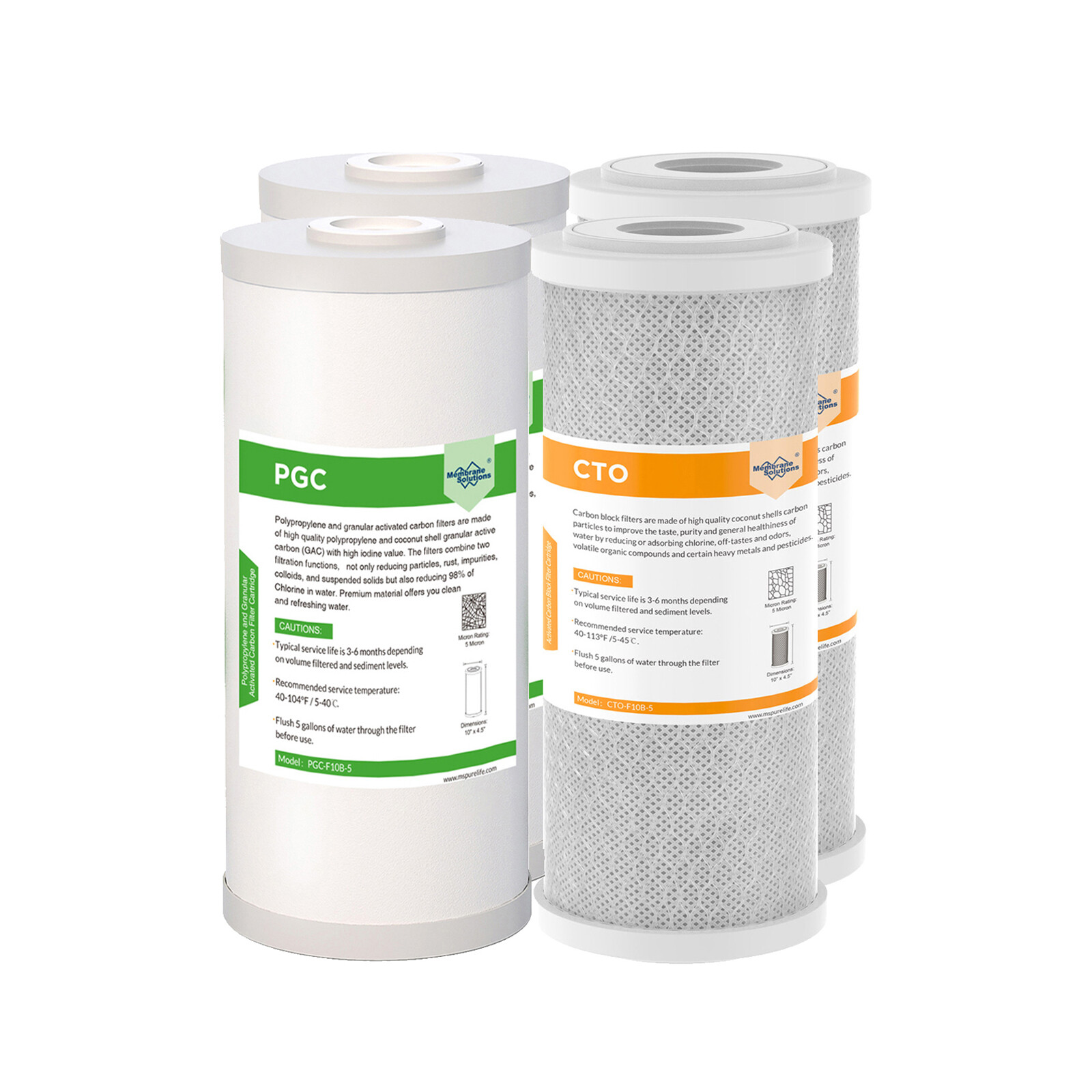 1-4 Pack 10×4.5″ 5 Micron Sediment GAC Carbon Block CTO Water Filter Whole House