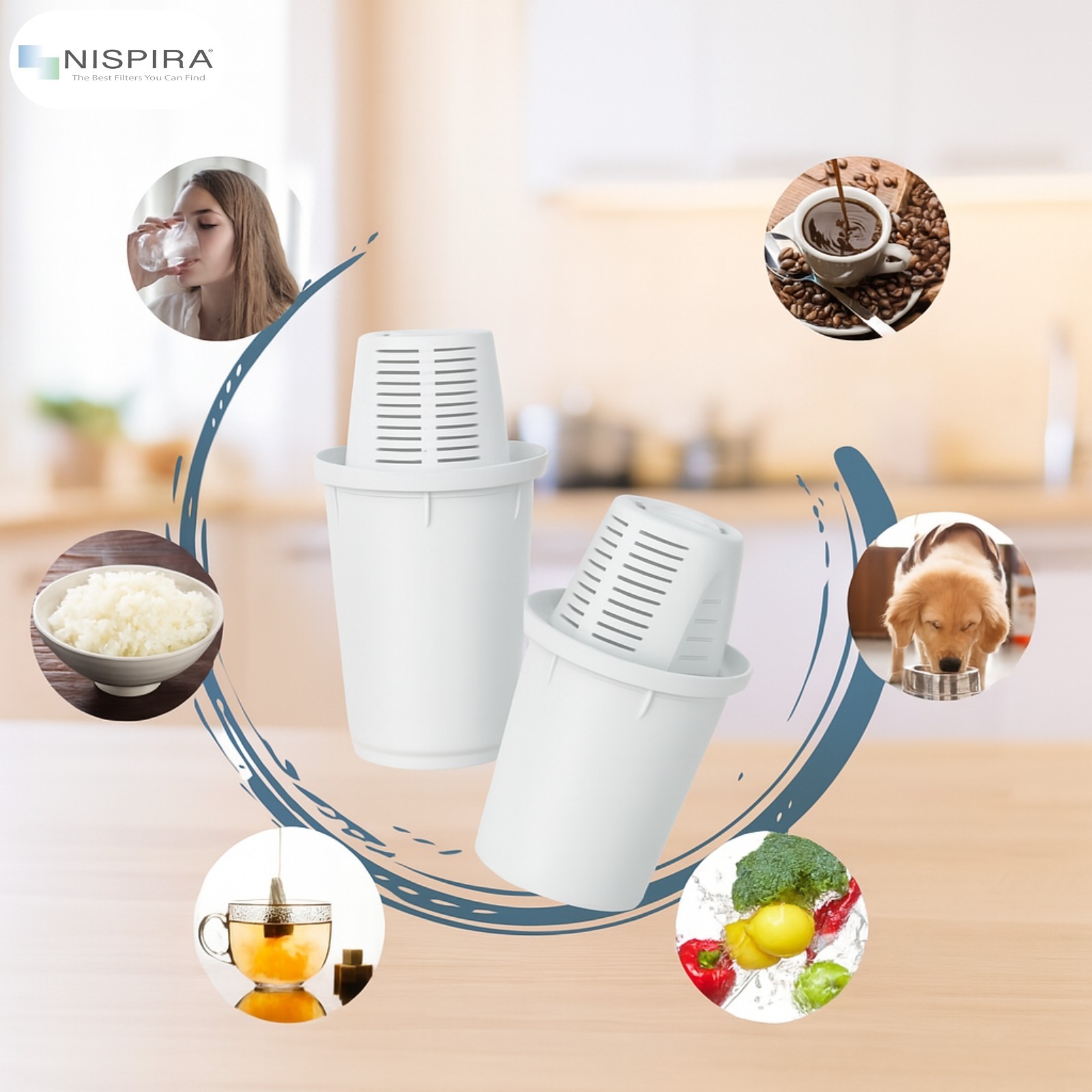 Nispira Water Filter Replacement for Nakii and Aquaphor Water Pitcher, 4 Packs