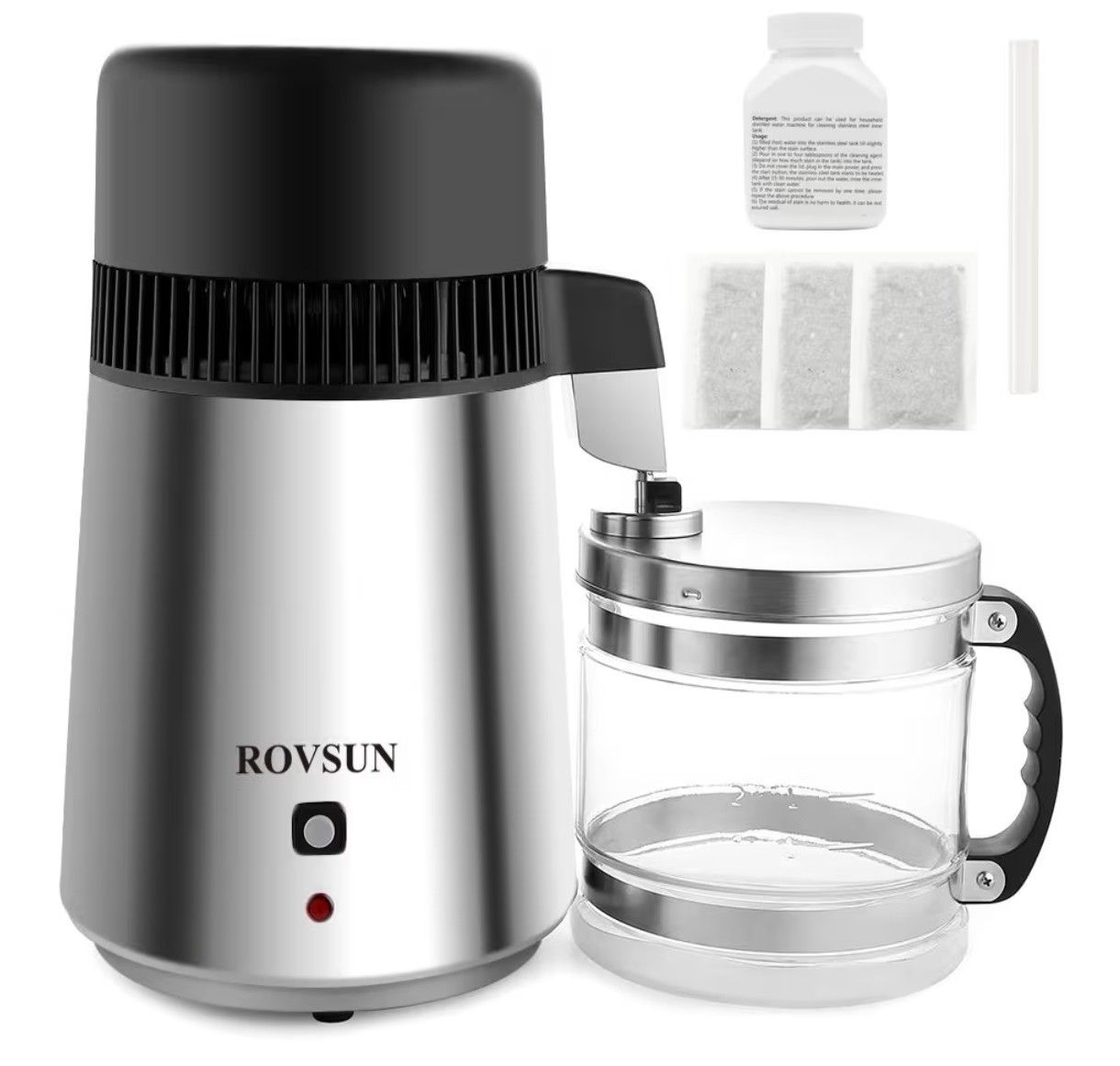 ROVSUN 4L Water Distiller Distilled Water Maker with Glass Container,1L/H Silver