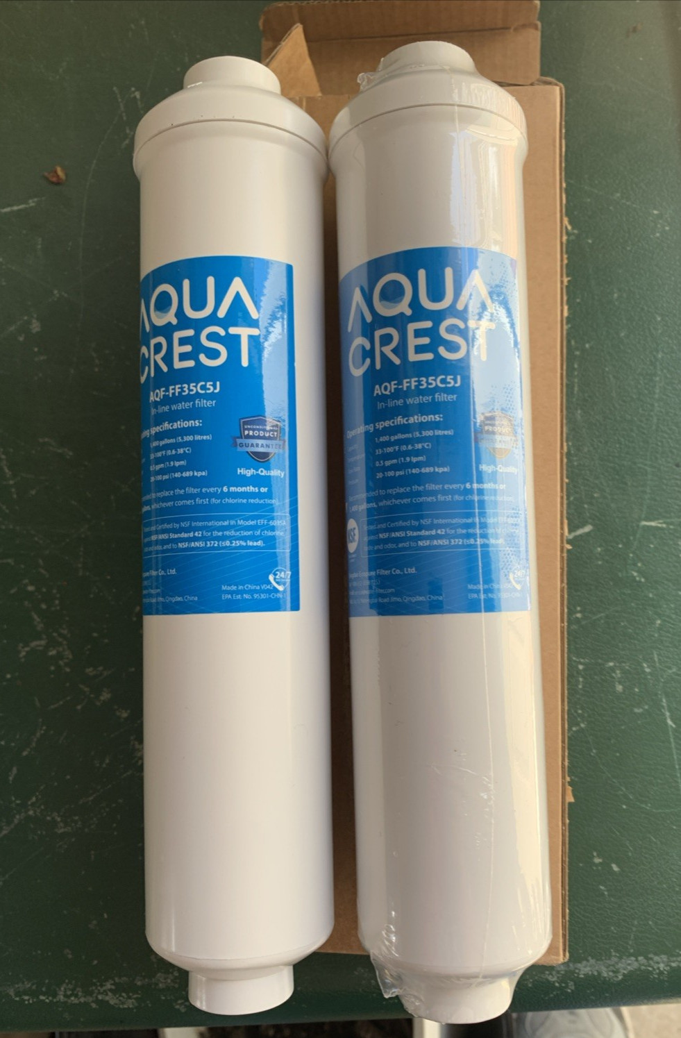 2 Genuine AQUA CREST Inline Under Sink Water Filters AQF-FF35C5J in Box