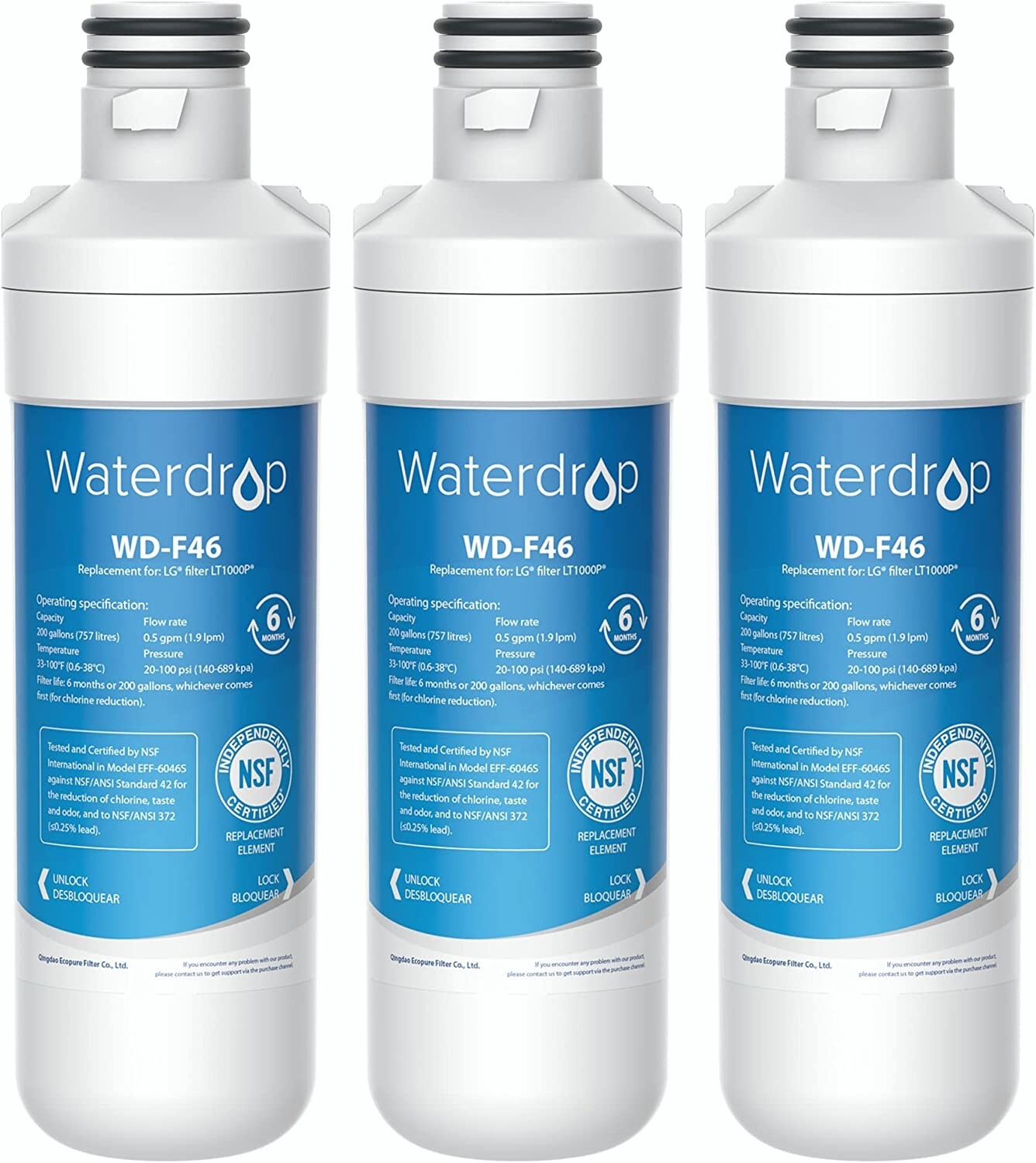 Waterdrop Replacement for LG® LT1000P® ADQ74793501 Refrigerator Water Filter