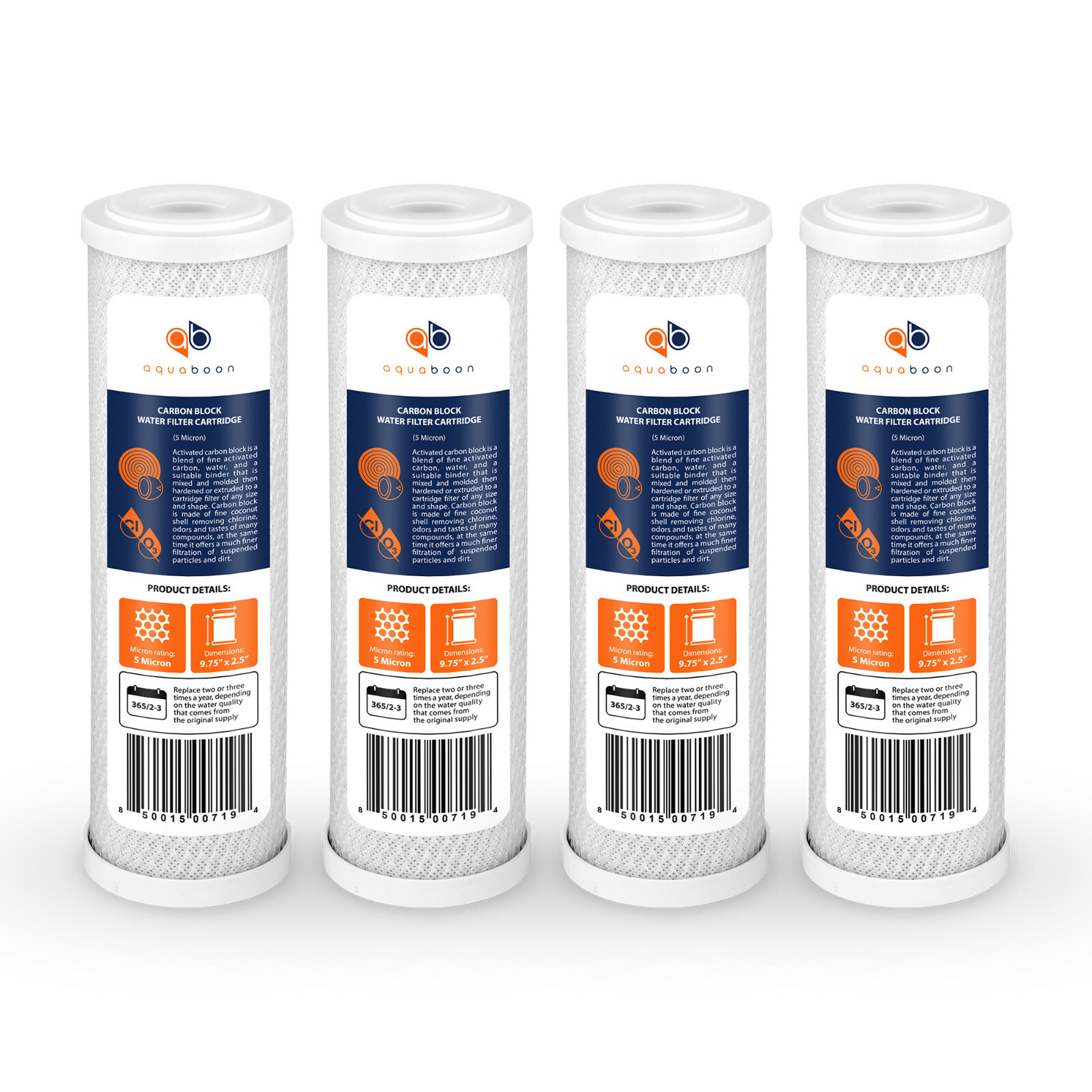 4PK of Coconut Shell Carbon Block 5µm CTO Water Filter Standard Size by Aquaboon