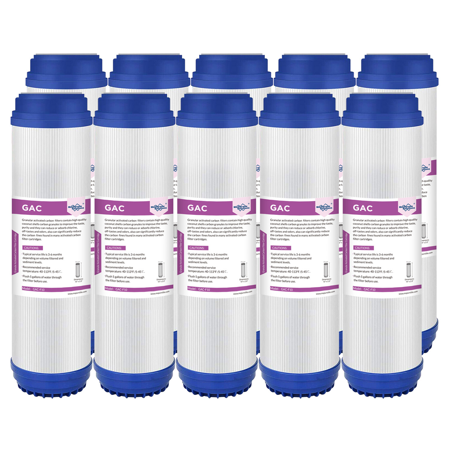 2-10 Pack 10″x2.5″ Granular Activated Carbon Water Filter GAC Replacement RO