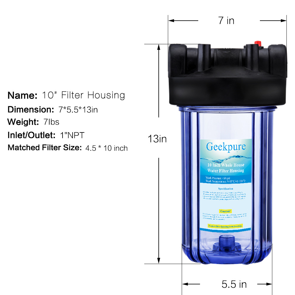 Geekpure Whole House 4.5″ x 10″ Big Clear Water Filter Housing 1″NPT Pack 2
