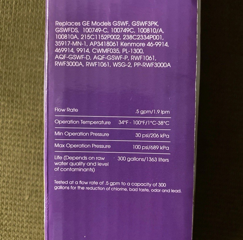Great Value Refrigerator Replacement Filter For GE Model RPWF. 6 Months. New.