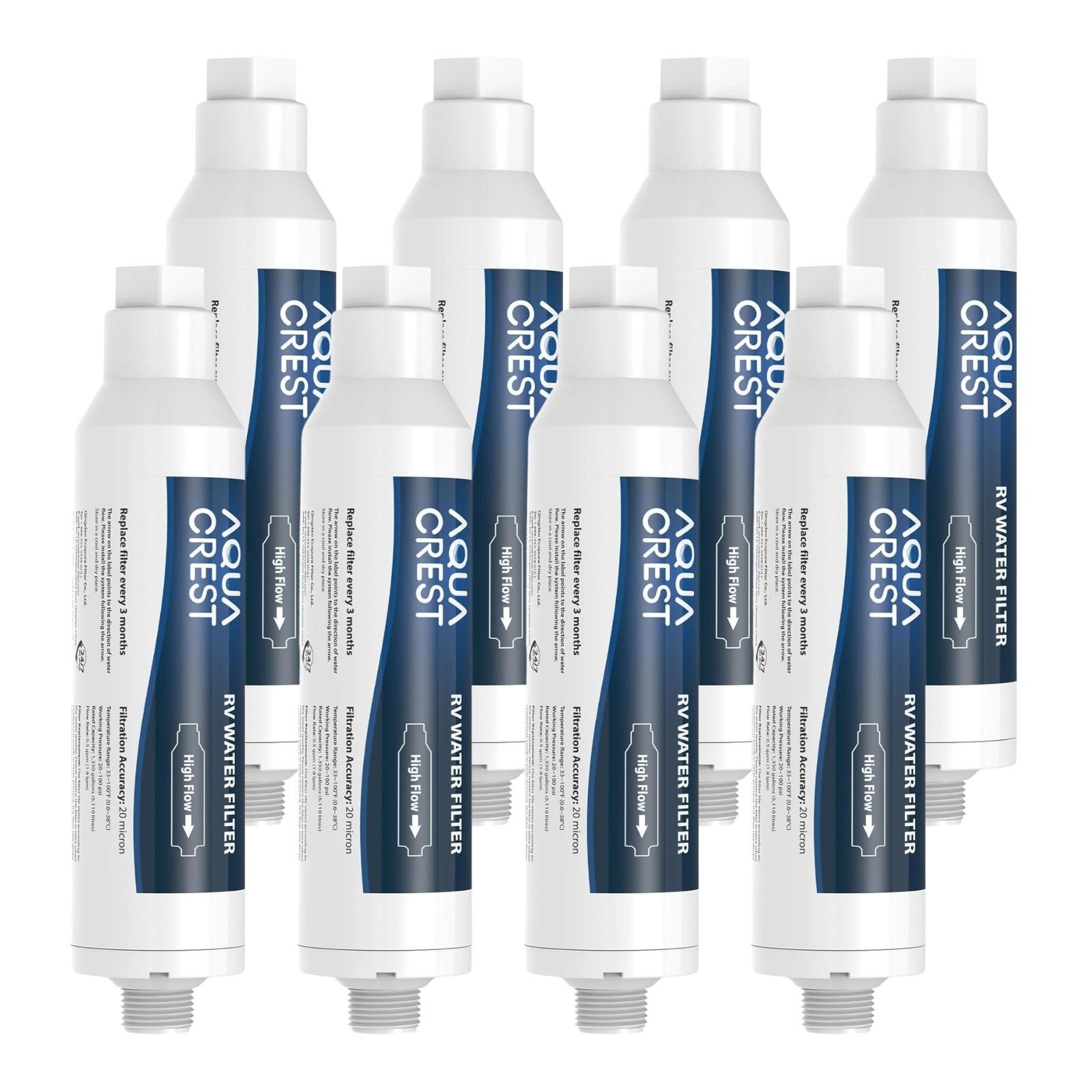 AQUA CREST RV Water Filter, RV Inline Water Filter with NSF Certified, 8 Pack