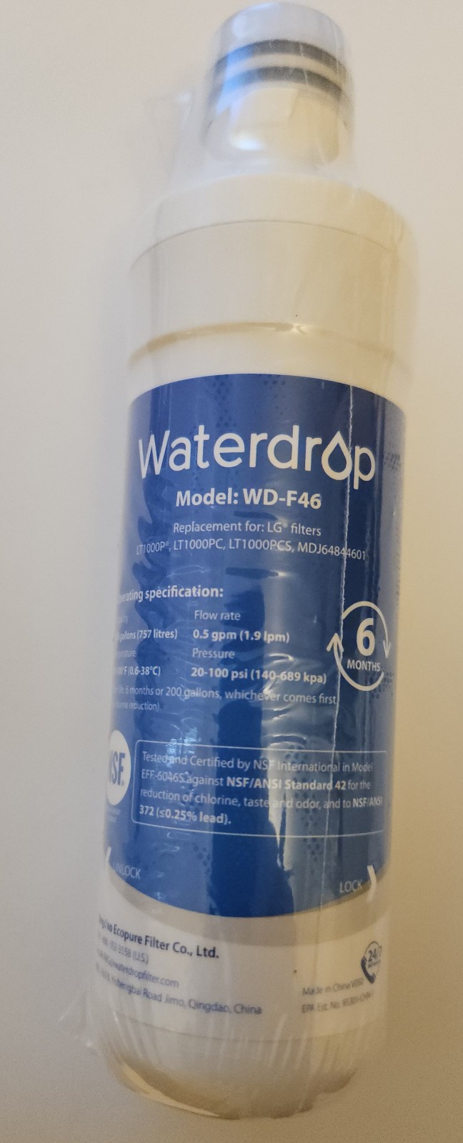 Waterdrop WD-F46 Replacement Refrigerator Water Filter + AF-004 Air Filters