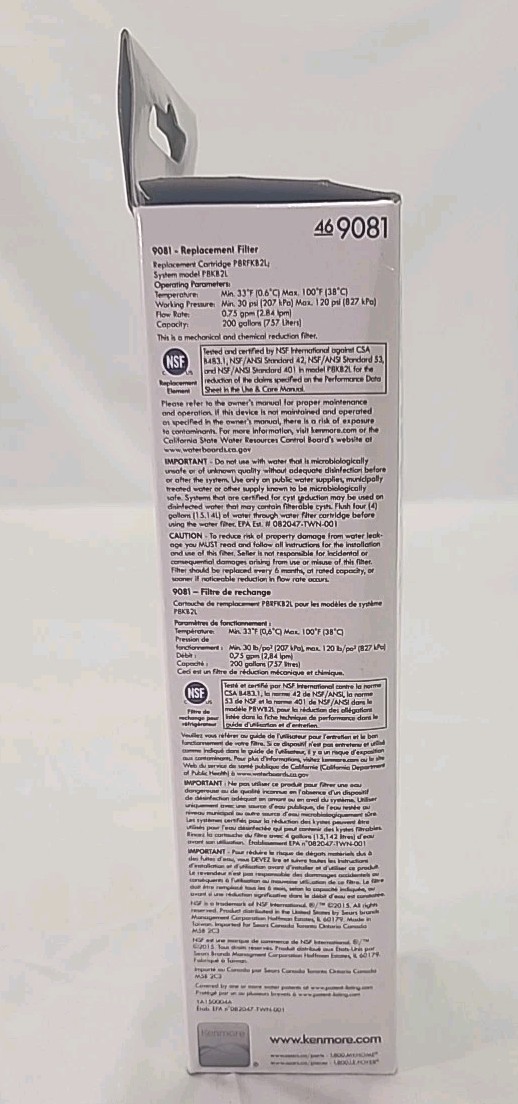 Kenmore 469081 Refrigerator Water Filter – White. New.