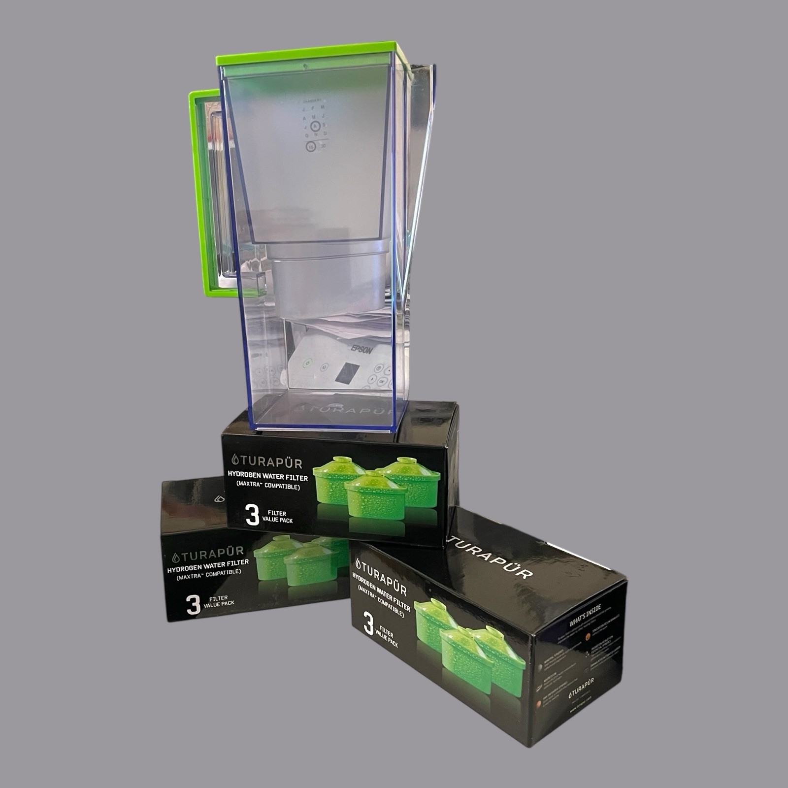 Turapur Hydrogen Water Filter Pitcher Green – Preowned + 9 New Filters In Box