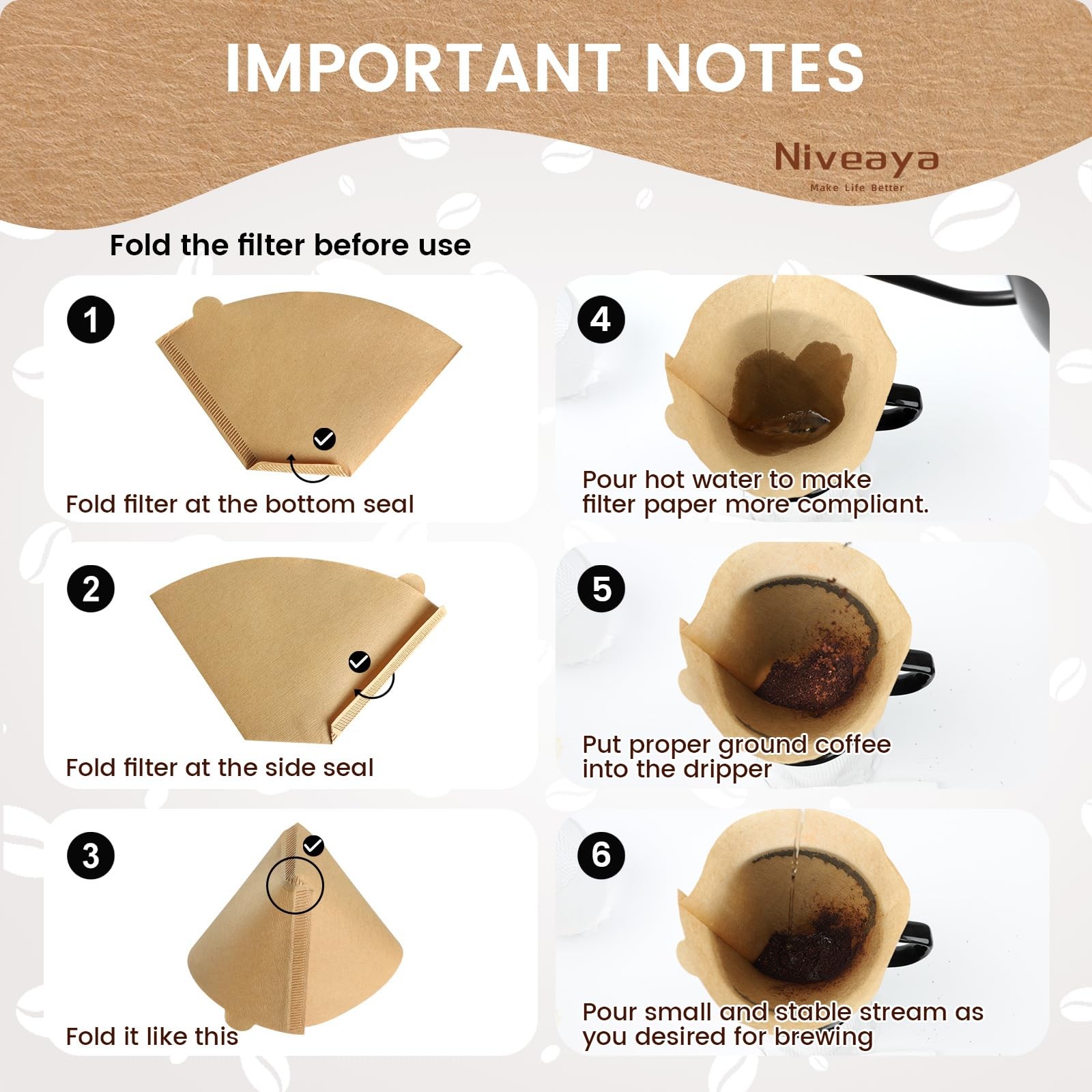 Niveaya 200 Count Coffee Filters #4, Unbleached Natural 04, natural brown
