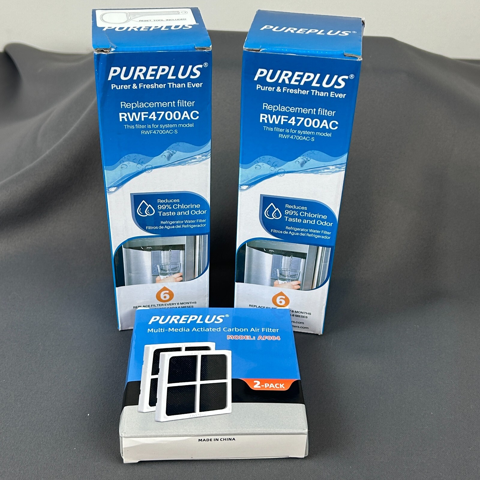 PurePlus RWF4700AC Water Filter 2 Pack And AF004 Carbon Air Filter 3 Pack