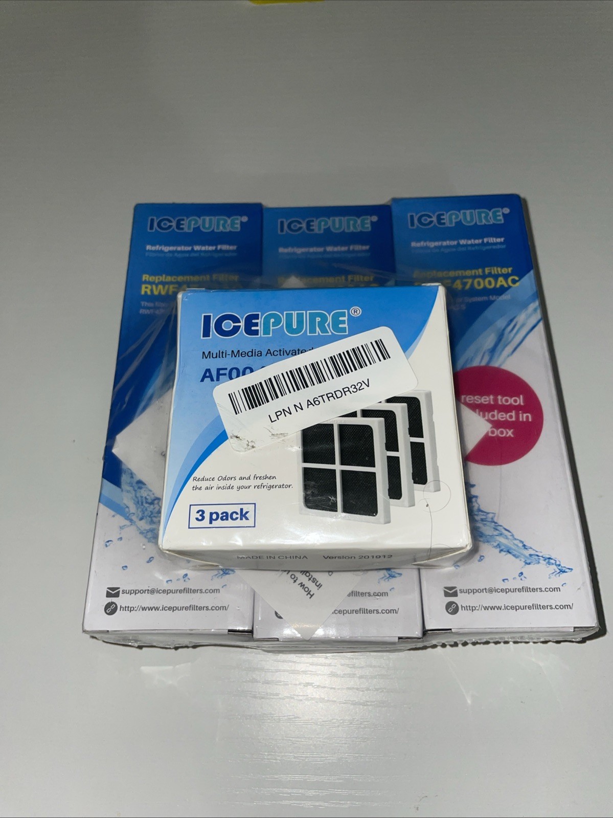 ICEPURE RWF4700AC Refrigerator Water Filter Lot (3) + AF004 Air Filter 3-Pack