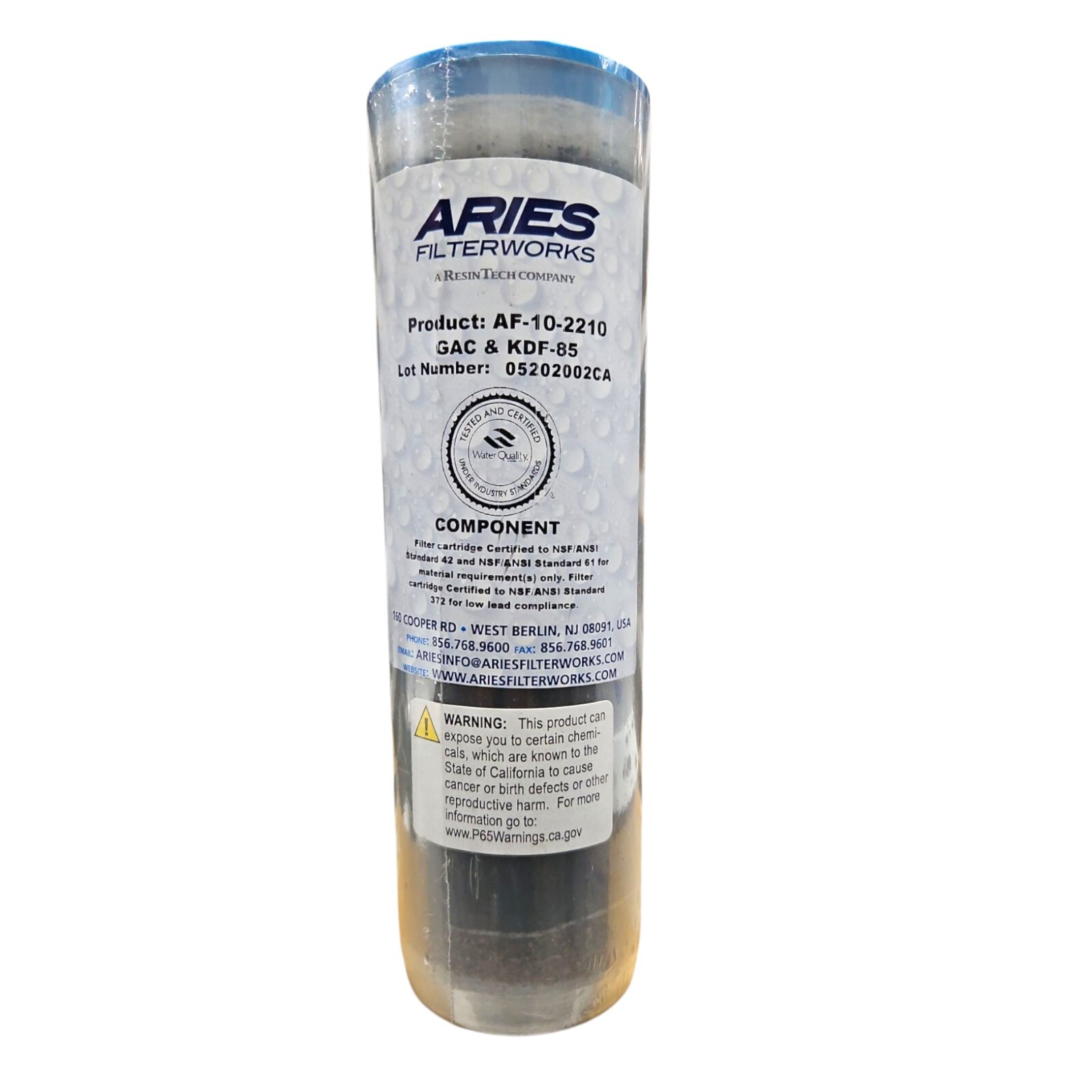 Aries KDF-85/GAC (0.5lb) Filter Cartridge ( AF-10-2210 ) 2.5″x10″Clear