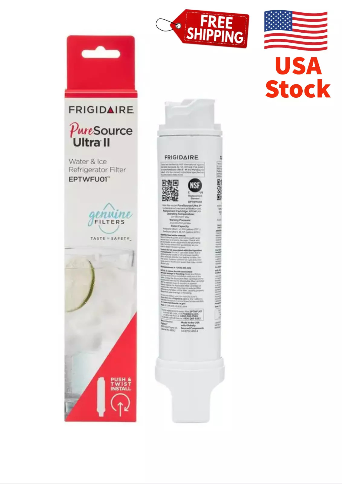 4 Pcs FIt For Frigidaire EPTWFU01 Pure Source Ultra II Refrigerator Water Filter